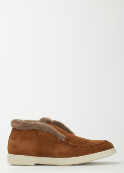 Замшеві короткі черевики-лофери Brecos коричневого кольору, фото
